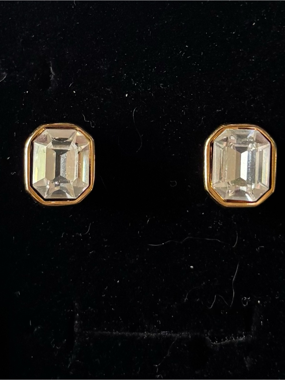 Vintage Swarovski S.A.L. Clear Crystal Emerald Cut Stud Earrings Gold Tone
